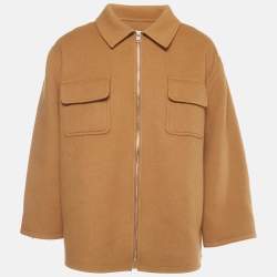 Pre Owned Sandro Brown Wool Blend Zip Up Long Sleeve Jacket XXL