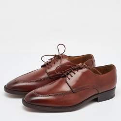 Pre Owned Santoni Brown Leather Lace Up Derby Size 41