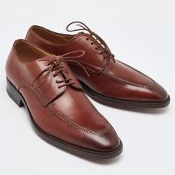 Pre Owned Santoni Brown Leather Lace Up Derby Size 41