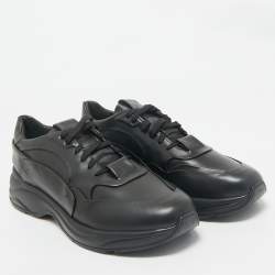 Santoni Black Leather Low Top Sneakers Size 45