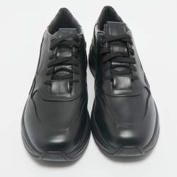 Santoni Black Leather Low Top Sneakers Size 45