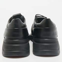 Santoni Black Leather Low Top Sneakers Size 45