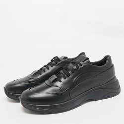 Santoni Black Leather Low Top Sneakers Size 45