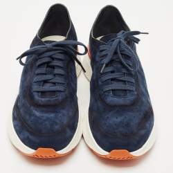 Santoni Navy Blue Suede Bounce Low Top Sneakers Size 45