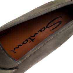 Pre Owned Santoni Grey Nubuck Leather Penny Slip On Loafers Size 40.5