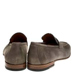 Santoni Grey Nubuck Leather Penny Slip On Loafers Size 41.5