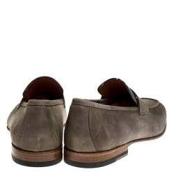 Santoni Grey Nubuck Leather Penny Slip On Loafers Size 43