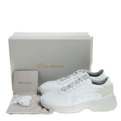Pre Owned Santoni White Leather Low Top Sneakers Size 40.5