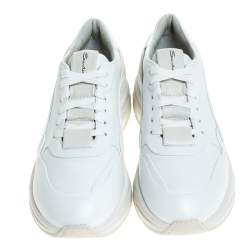 Pre Owned Santoni White Leather Low Top Sneakers Size 40.5