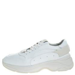 Pre Owned Santoni White Leather Low Top Sneakers Size 40.5