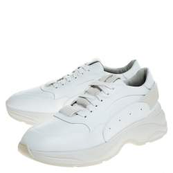 Pre Owned Santoni White Leather Low Top Sneakers Size 40.5