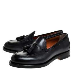Santoni Grey Leather Tassel Detail Slip On Loafers Size 40
