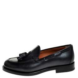 Santoni Grey Leather Tassel Detail Slip On Loafers Size 41.5 