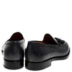 Santoni Grey Leather Tassel Detail Slip On Loafers Size 41.5 