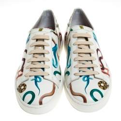 Pre Owned Santoni White Leather Snake Print Low Top Sneakers Size 40