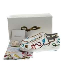 Pre Owned Santoni White Leather Snake Print Low Top Sneakers Size 40