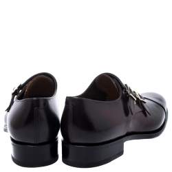 Santoni Burgundy Leather Double Buckle Monk Derby Size 44.5