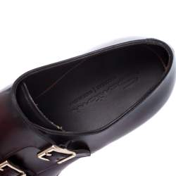 Santoni Burgundy Leather Double Buckle Monk Derby Size 44.5
