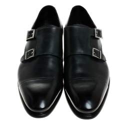 Santoni Olive Green Leather Double Buckle Monk Derby Size 44.5