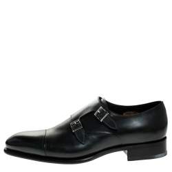 Santoni Olive Green Leather Double Buckle Monk Derby Size 44.5
