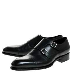 Santoni Olive Green Leather Double Buckle Monk Derby Size 44.5