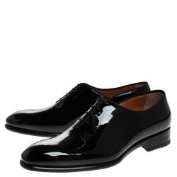 Pre Owned Santoni Black Patent Leather Lace Up Oxfords Size 41
