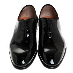 Pre Owned Santoni Black Patent Leather Lace Up Oxfords Size 41