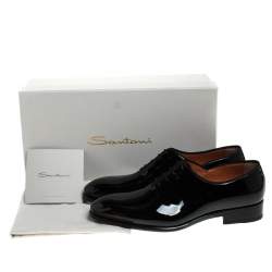 Santoni Black Patent Leather Lace Up Oxfords Size 39