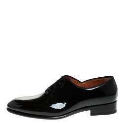 Santoni Black Patent Leather Lace Up Oxfords Size 39