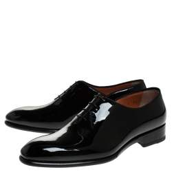 Pre Owned Santoni Black Patent Leather Lace Up Oxfords Size 40.5