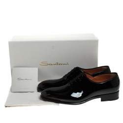Pre Owned Santoni Black Patent Leather Lace Up Oxfords Size 40.5