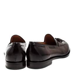 Santoni Brown Leather Tassel Detail Slip On Loafers Size 40.5