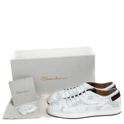 Pre Owned Santoni White Perforated Leather Low Top Sneakers Size 42.5