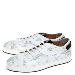 Santoni White Perforated Leather Low Top Sneakers Size 40.5