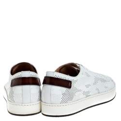 Pre Owned Santoni White Perforated Leather Low Top Sneakers Size 43