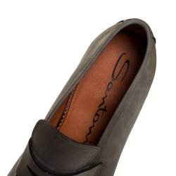 Pre Owned Santoni Grey Nubuck Leather Penny Slip On Loafers Size 41