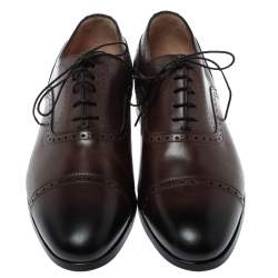 Santoni Brown Brogue Leather Lace Up Oxford Size 43