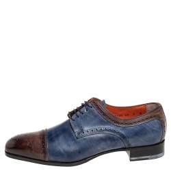 Santoni Blue/Brown Brogue Leather Lace Up Derby Size 43