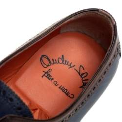 Santoni Blue/Brown Brogue Leather Lace Up Derby Size 43