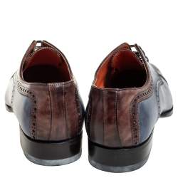 Santoni Blue/Brown Brogue Leather Lace Up Derby Size 43
