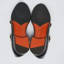 Santoni Brown/Black Lizard Embossed And Leather Double Buckle Monk Derby Size 43