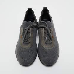 Santoni Grey Knit Fabric Low Top Sneakers Size 41.5