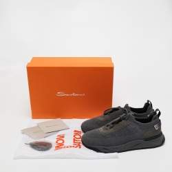 Santoni Grey Knit Fabric Low Top Sneakers Size 41.5