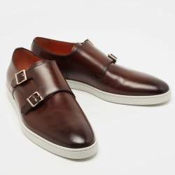 Pre Owned Santoni Brown Leather Freemont Monk Strap Sneakers Size 44.5