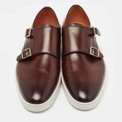Pre Owned Santoni Brown Leather Freemont Monk Strap Sneakers Size 44.5