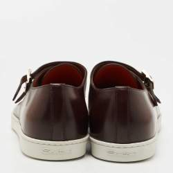 Pre Owned Santoni Brown Leather Freemont Monk Strap Sneakers Size 44.5