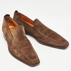 Santoni Brown Suede Slip On Loafers Size 41