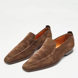 Santoni Brown Suede Slip On Loafers Size 41