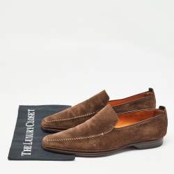 Santoni Brown Suede Slip On Loafers Size 41