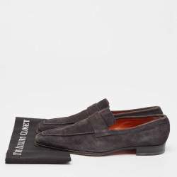 Santoni Grey Suede Penny Slip On Loafers Size 43.5
